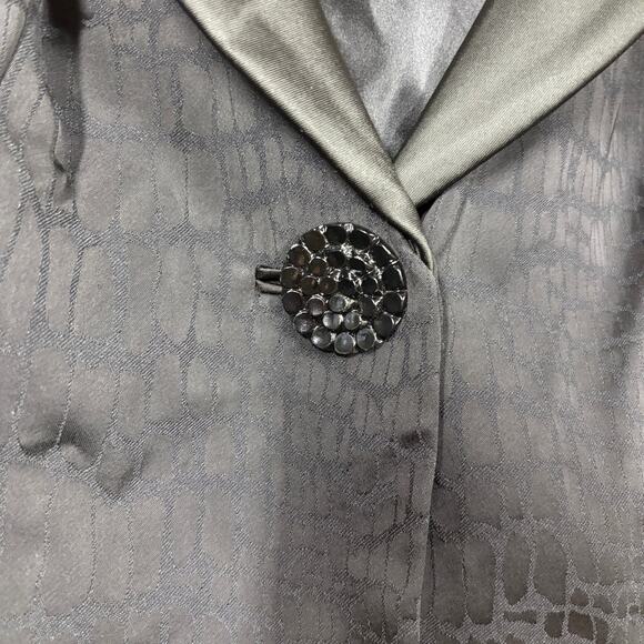 Kay Unger 14 Reptile Print Satin Collar Single Breasted Blazer Jacket Black - Picture 4 of 8